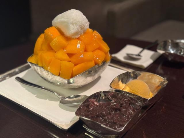 A bowl of shaved ice featuring apple mangos is served on the table at Hotel Shilla in central Seoul on May 22 2024 AJU PRESS Park Ung