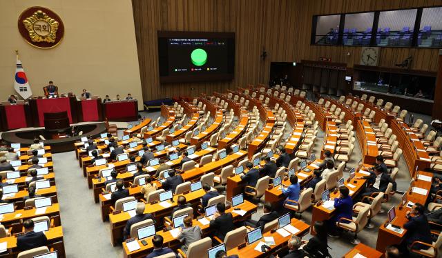 28일 오후 국회 본회의에서 4·16 세월호 참사 피해구제 및 지원 등을 위한 특별법 일부개정법률안이 통과되고 있다 사진연합뉴스