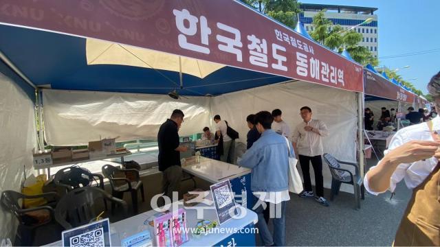 동해관리역이 강원대학교 축제에서 코레일 홍보부스를 운영하고 있다사진동해관리역