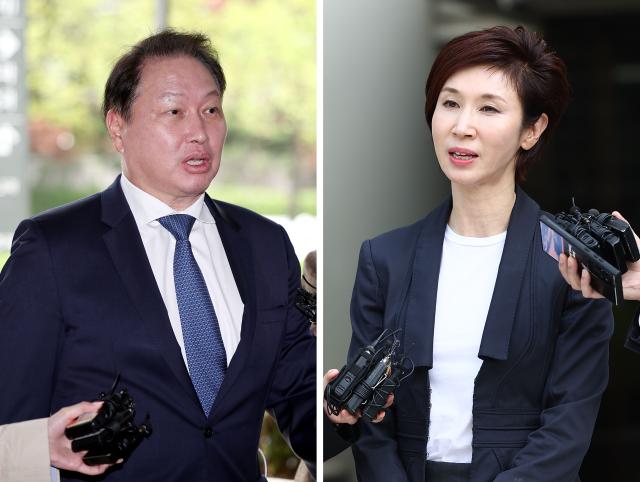 Chey Tae-won left and his ex-wife Roh Soh-yeong Yonhap