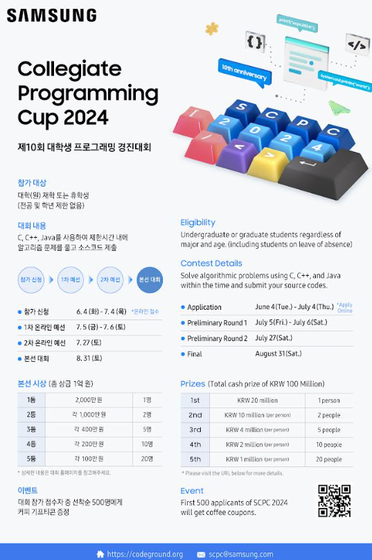 삼성전자 대학생 프로그래밍 경진대회 SCPC 2024 포스터 사진삼성전자