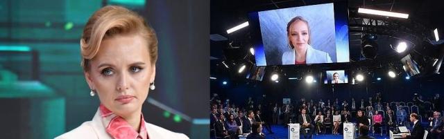 왼쪽부터블라디미르 푸틴 러시아 대통령의 딸로 추정되는 마리아 보론초바 카테리나 티호노바가 상트페테르부르크 국제경제포럼에 참석한 모습 사진연합뉴스