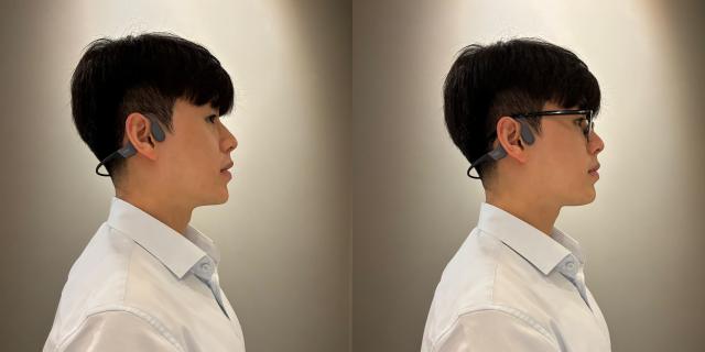 기자가 샥즈 오픈스윔 프로를 착용한 모습 인체공학적 설계로 편안한 착용감을 제공한다 사진김민우 기자