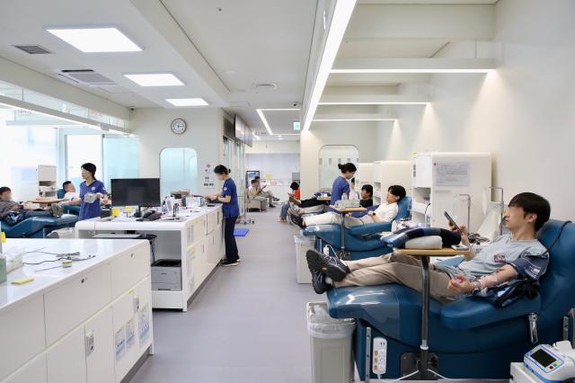 Visitors donate blood at the Gwanghwamun Blood Donor Center on World Blood Donor Day June 14 2024 AJU PRESS Han Jun-gu