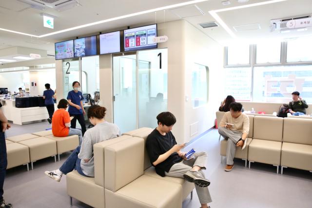 Visitors await their turn to donate blood at the Gwanghwamun Center of the Blood Services on World Blood Donor Day June 14 2024 AJU PRESS Han Jun-gu