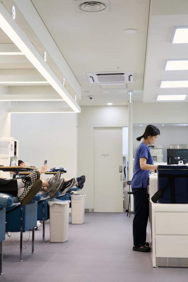 Visitors donate blood at the Gwanghwamun Blood Donor Center on World Blood Donor Day June 14 2024 AJU PRESS Han Jun-gu