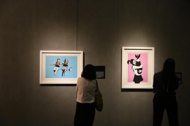 Visitors view the artworks at the REAL BANKSY BANKSY IS NOWHERE exhibition held at The Ground Seoul in central Seoul on June 17 2024 AJU PRESS Han Jun-gu