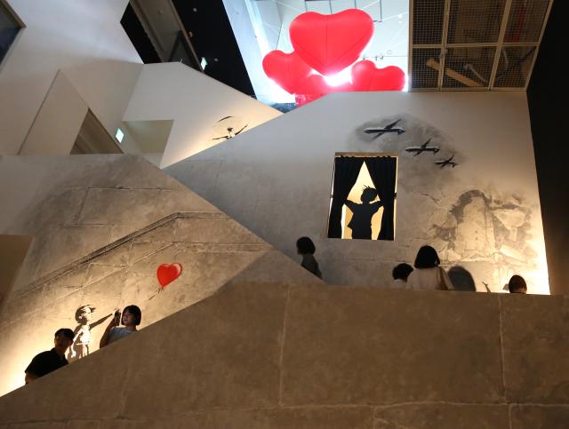 Visitors view the artworks at the REAL BANKSY BANKSY IS NOWHERE exhibition held at The Ground Seoul in central Seoul on June 17 2024 AJU PRESS Han Jun-gu