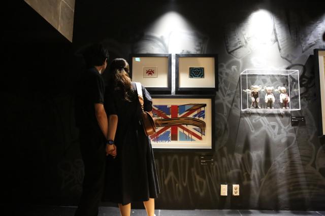 Visitors view the artworks at the REAL BANKSY BANKSY IS NOWHERE exhibition held at The Ground Seoul in central Seoul on June 17 2024 AJU PRESS Han Jun-gu