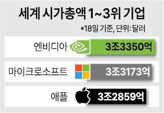 [엔비디아 천하] 엔비디아, 美 시총 1위 독주에… 국내도 삼성전자·SK하이닉스 쏠림