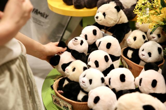 A visitor picks up a Bao Family plush toy at the Bao Family Pop-up Store Season 2 held at The Hyundai Seoul on June 20 2024 AJU PRESS Han Jun-gu