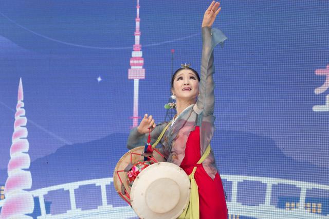 Dancer Choi Shin-ah performs ahead of Unification Culture Festival opening ceremony at Cheonggye Plaza Jongno Seoul on June 21 2024 AJU PRESS Park Jong-hyeok