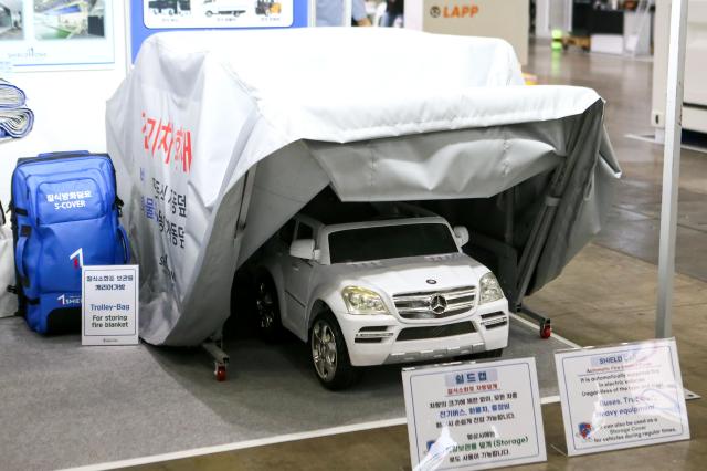 Automatic Fire Blanket Cover on display at Expo Solar  PV Korea 2024 at KINTEX in Goyang west of Seoul on June 25 2024 AJU PRESS Kim Dong-woo