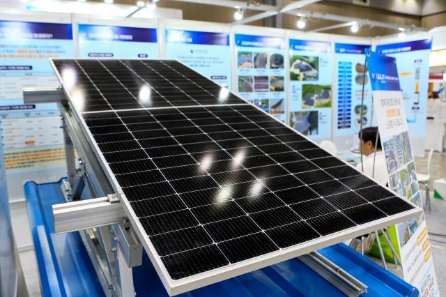 Solar panels on display at Expo Solar  PV Korea 2024 at KINTEX in Goyang west of Seoul on June 25 2024 AJU PRESS Kim Dong-woo