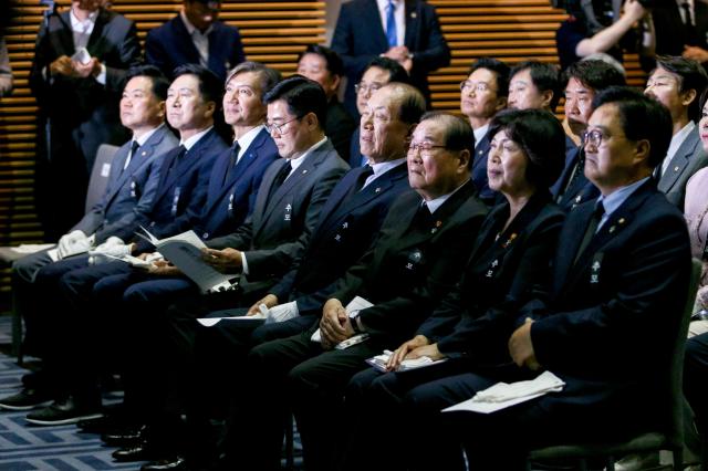 Dignitaries attending the 75th anniversary memorial ceremony of Paik Beom Kim Koo at Yongsan-gu Seoul on June 26 2024 AJU PRESS Kim Dong-woo