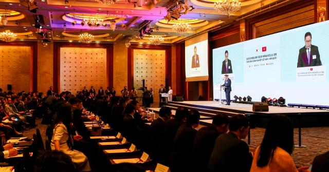 Korea-Vietnam Economic Cooperation Committee Chairman Cho Hyun-sang opening remarks speech at the Korea-Vietnam Business Forum at a Seoul hotel on July 1 2024 AJU PRESS Kim Dong-woo