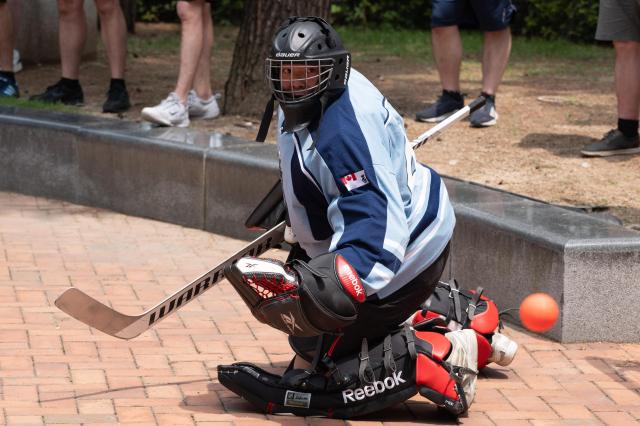 Korean Navy goalie watches flying puck at Jeongdong Park in central Seoul July 1 2024 AJU PRESS Park Jong-hyeok