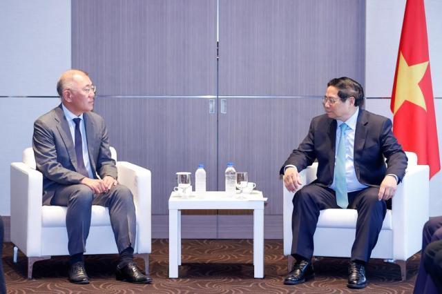 Vietnamese Prime Minister Pham Minh Chinh right meets Hyundai Motor Group Chairman Chung Eui-sun on July 1 2024 Courtesy of Viet Nam Government PortalVGP