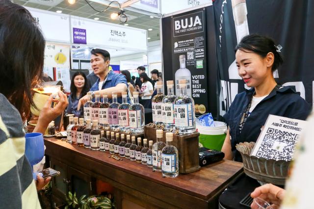 A variety of tastings on display at the booth at Seoul International Wine  Spirits Expo at COEX in Seoul on July 4 2024 AJU PRESS Kim Dong-woo