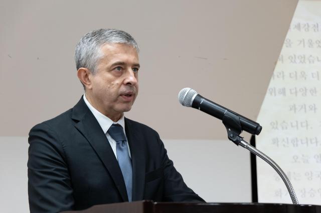 Russian Ambassador to South Korea George Zinoviev delivers opening remarks at the exhibition commemorating the 140th anniversary of the Russia-Korea treaty of 1884 held at the Appenzeller Noble Memorial Museum in Seoul July 24 2024 AJU PRESS Park Jong-hyeok