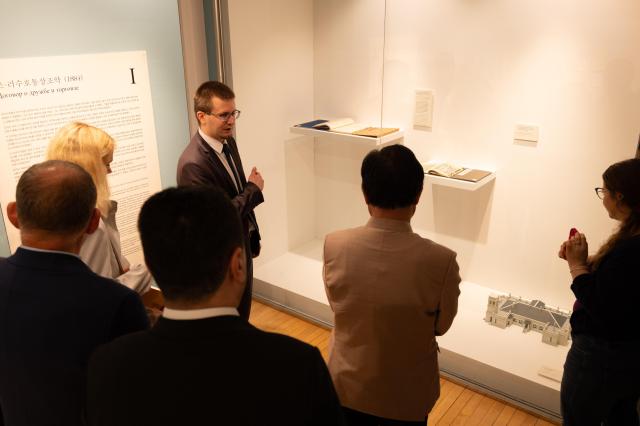 Visitors viewing the exhibition commemorating the 140th anniversary of the Russia-Korea treaty of 1884 at the Appenzeller Noble Memorial Museum in Seoul July 8 2024 AJU PRESS Park Jong-hyeok