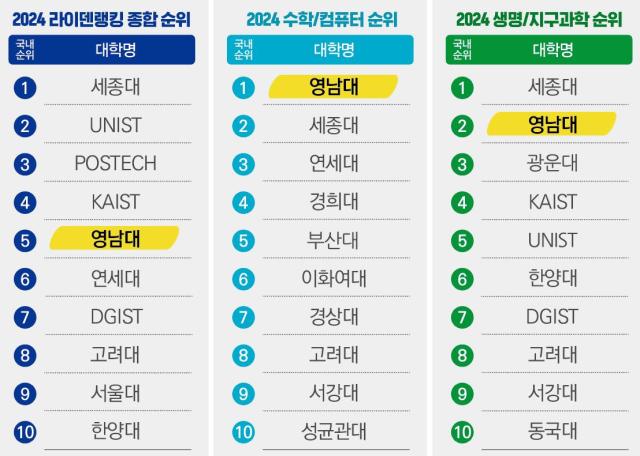 2024 라이덴랭킹 국내 대학 순위사진영남대학교