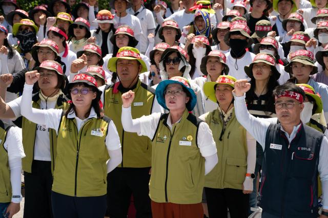 Participants gather for a public healthcare rally in front of the National Assembly in Yeouido Seoul on July 10 2024 AJU PRESS Park Jong-hyeok