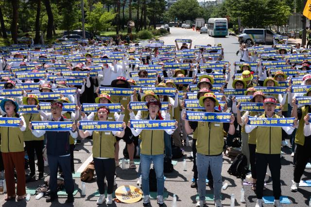 Participants gather for a public healthcare rally in front of the National Assembly in Yeouido Seoul on July 10 2024 AJU PRESS Park Jong-hyeok