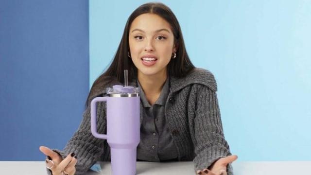 Olivia Rodrigo introducing her Stanley tumbler GQ