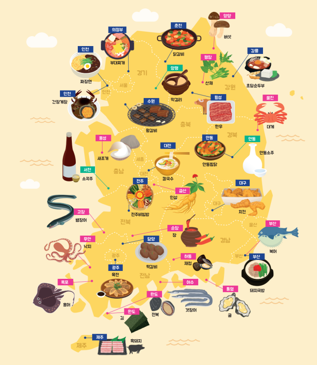 A new gourmet tour map introduces Koreas must-try local dishes nationwide Courtesy of Ministry of Culture Sports and Tourism