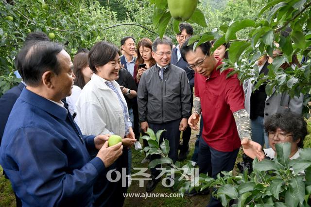 대구 군위군은 농림축산식품부 송미령 장관이 군위군 부계면의 사과농원과 의흥면의 농산물유통센터를 방문했다 사진대구군위군