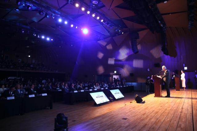 Ban Ki-moon the 8th UN Secretary General delivers a congratulatory speech at the Seoul Forum on North Korean Human Rights 2024 held at Seoul City Hall on July 11 2024 AJU PRESS Han Jun-gu