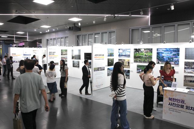 Many people visit the exhibition Spotlighting North Korean human rights through pictures held at Seoul City Halls Citizens Hall on July 8 2024 AJU PRESS Han Jun-gu