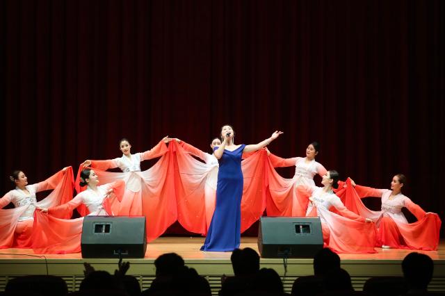 Jung Hyang-ran a member of the Pyongyang Arirang Art Association composed of North Korean defectors performs vocal music at the North Korean traditional culture and art performance in Yangcheon Seoul on July 8 2024 AJU PRESS Han Jun-gu