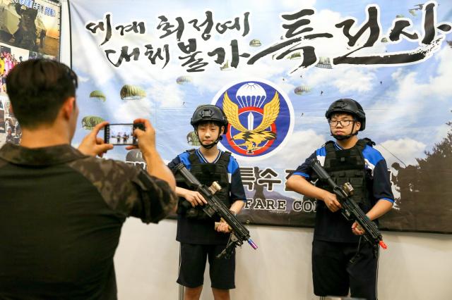 Students take a photo at the Seoul Career Fair 2024 at Dongdaemun Design Plaza in Seoul on July 18 2024 