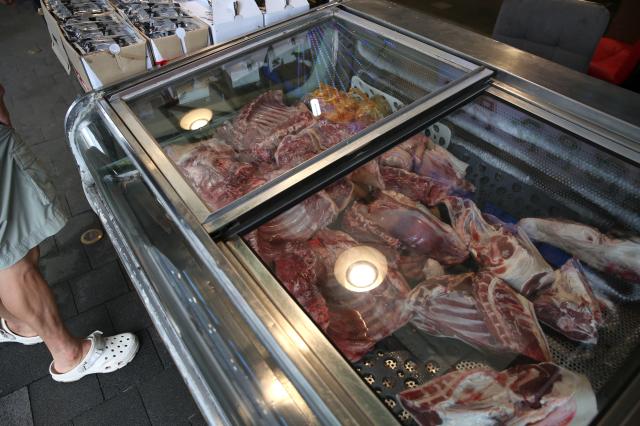 Shops display meat without specifying its type in Moran Market Seongnam Gyeonggi Province on July 24 2024 AJU PRESS Han Jun-gu