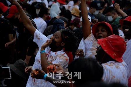 지난해 열린 화천토마토축제장의 외국인 관광객들사진박종석 기자 