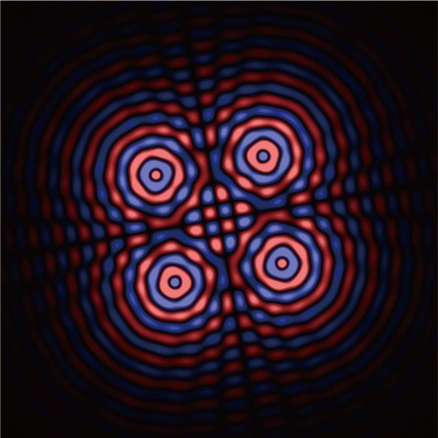 Four atoms of the same type arranged in two symmetrical pairs causing interference the shadowed part in the picture can be referred to dark state electrons Courtesy of Professor Kim Keun-su of Yonsei University