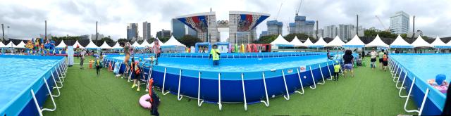 The Haha hoho Olympic water playground opens in front of the World Peace Gate at Olympic Park in Songpa-gu southeastern Seoul on July 29 20204 AJU PRESS Han Jun-gu