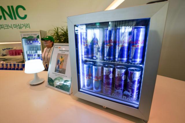 A bar for participants to relax is set up at the end of the Red Bull 400 Uphill Challenge one of the experiential courses at the 2024 Seoul City Picnic which opened on Aug 1 at the DDP in Seoul Participants can receive one free Red Bull-based non-alcoholic cocktail AJU PRESS Park Jong-hyeok