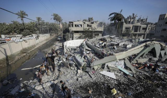 This image shows an Israeli-bombed school in Deir al-Balah a city in central Gaza on July 27