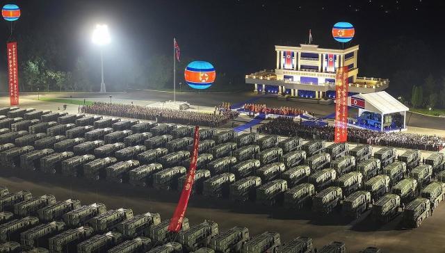 This image shows new missile launchers in Pyongyang on Sunday Yonhap 