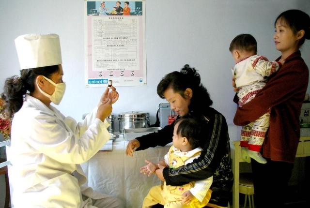 A baby gets vaccination in North Korea in October 2012 Yonhap