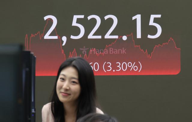 An employees works at a dealing room of Hana Bank in Seoul on August 6 2024 Yonhap
