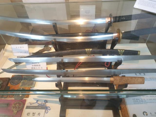 Traditional Korean sword on display in the Knife Gallery Seoul on Aug 6 2024 AJP