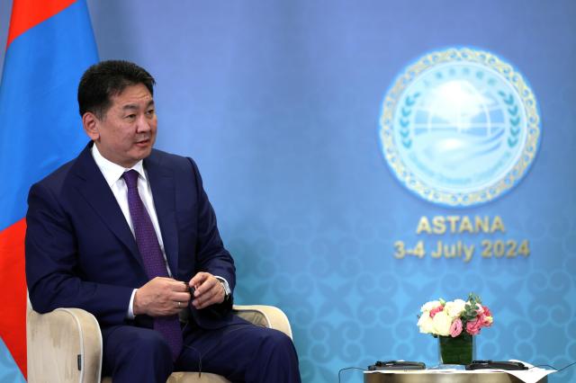 Mongolian President Ukhnaagiin Khurelsukh in the Shanghai Cooperation Organization SCO summit held in Kazakhstan July 3 2024 EPA - Yonhap