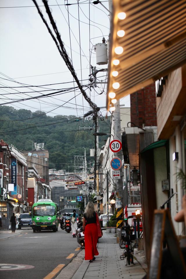 A person walks on a street in Haebangchon Yongsan Seoul on August 6 2024 AJU PRESS Han Jun-gu