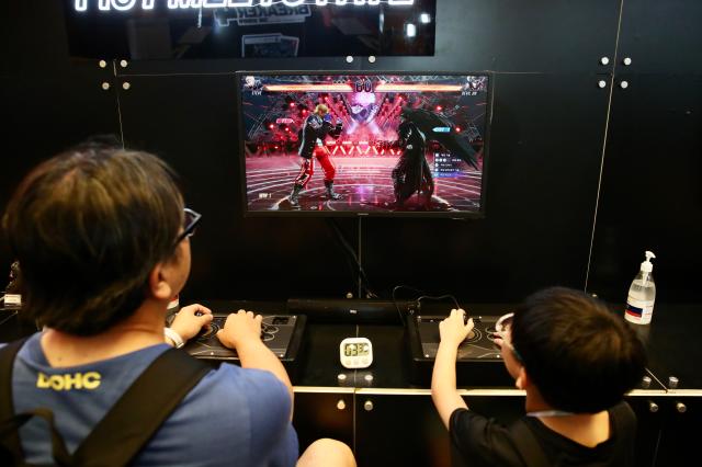 Visitors experience installed fighting games at the Bandai Namco Korea FUN EXPO 2024 at COEX in Seoul on August 9 2024 AJU PRESS 