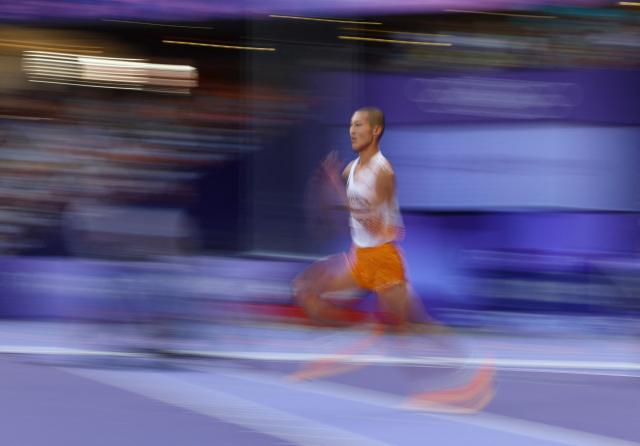 Woo Sang-hyeok of South Korea competes in the mens high jump final at the 2024 Paris Olympics held at the Stade de France in Saint-Denis on Aug 10 Reuters-Yonhap