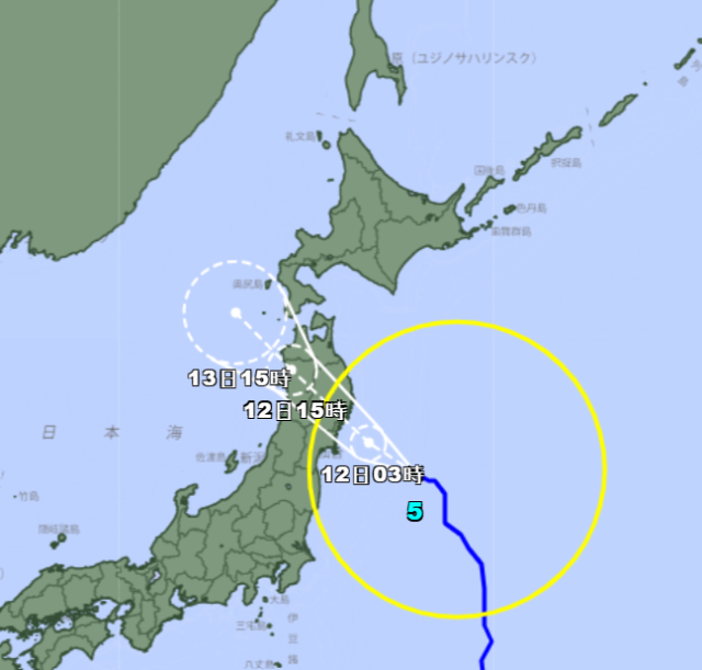 A graphic showing the expected route for Typhoon Maria passing through mid-East Japan Courtesy of the Japan Meteorological Agency 